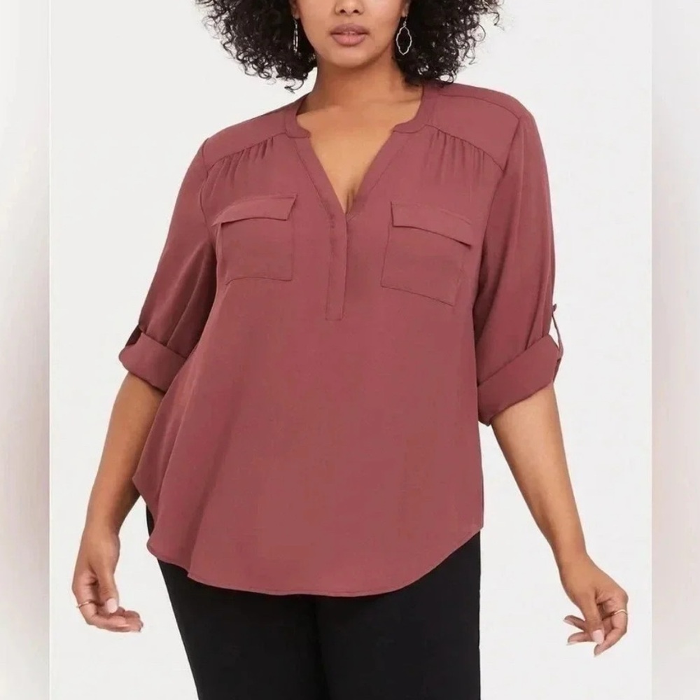 Torrid Harper Georgette Ginger Pullover Blouse Pl… - image 1